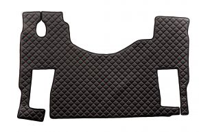 Tapis en simili cuir Q pour MERCEDES ACTROS MP 3 (01.2007-12.2010) - plancher plat - siège passager pivotant - Noir/rouge