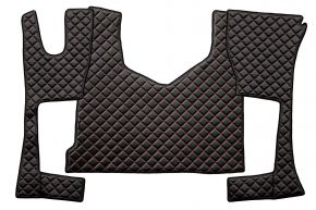 Tapis en simili cuir Q pour MERCEDES ACTROS MP 4 (01.2011-12.2018) - cabine étroite (230 cm) - compartiment de rangement plus petit - Noir/rouge