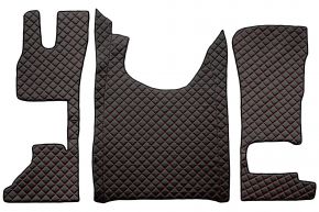 Tapis en simili cuir Q pour DAF XG (dès 10.2021) - siège passager fixe ou siège passager rabattable - Noir/rouge