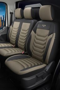 Housses sur mesure Florida beige-noir | Tissu + Similicuir | Toyota Proace 2 (2016–2025)