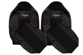 Housses de siège sur mesure ELEGANCE Q pour RENAULT T (01.2014-04.2021) - siège passager sans accoudoirs - noir et rouge
