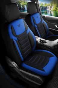 Kit de housses de siège en tissu Manavgat noir-bleu avec surpiqûres modernes, compatible avec FIAT DOBLO