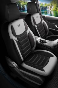 Kit de housses de siège en tissu Manavgat noir-gris avec surpiqûres modernes, compatible avec MAZDA CX-3