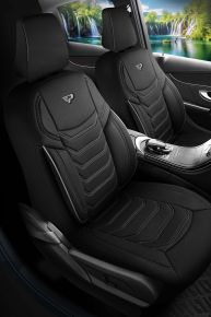 Kit de housses de siège en tissu Manavgat noir-gris avec surpiqûres modernes, compatible avec ALFA ROMEO 33