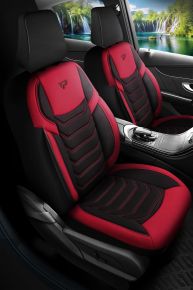 Kit de housses de siège en tissu Manavgat noir-rouge avec surpiqûres modernes, compatible avec FIAT DOBLO