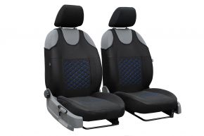 Housses universelles en tissu MOTIVE adaptées pour Polonez Caro Plus, noires avec surpiqûres bleues, 2 pcs