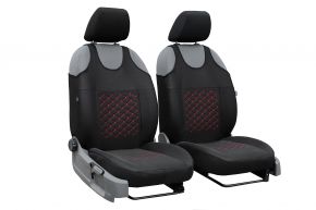 Housses universelles en tissu MOTIVE adaptées pour Polonez Caro Plus, noires avec surpiqûres rouges, 2 pcs