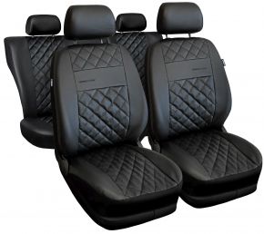 Set de housses universelles Perfect Line noires en éco-cuir avec coutures noires – compatible avec MITSUBISHI GRANDIS