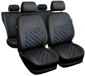 Set de housses universelles Perfect Line noires en éco-cuir avec coutures bleues – compatible avec FIAT PUNTO