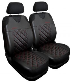 Set de 2 housses universelles rouges en éco-cuir matelassé Perfect Line+ pour sièges avant – compatible avec FORD FOCUS