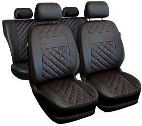 Set de housses universelles Perfect Line noires en éco-cuir avec coutures rouges – compatible avec VOLKSWAGEN AMAROK