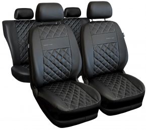 Set de housses universelles Perfect Line noires en éco-cuir avec coutures argentées – compatible avec VOLKSWAGEN AMAROK