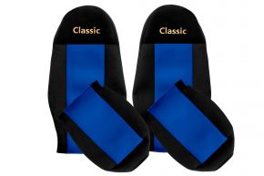 Housses de siège sur mesure CLASSIC pour VOLVO FL (01.2002-12.2012) - ceinture passager hors du siège - bleues