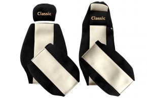 Housses de siège sur mesure CLASSIC pour MERCEDES ACTROS MP 1 (01.1996-12.2002) - cabine MEGA SPACE - beige clair