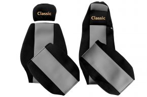 Housses de siège sur mesure CLASSIC pour MERCEDES ACTROS MP 1 (01.1996-12.2002) - cabine MEGA SPACE - grises