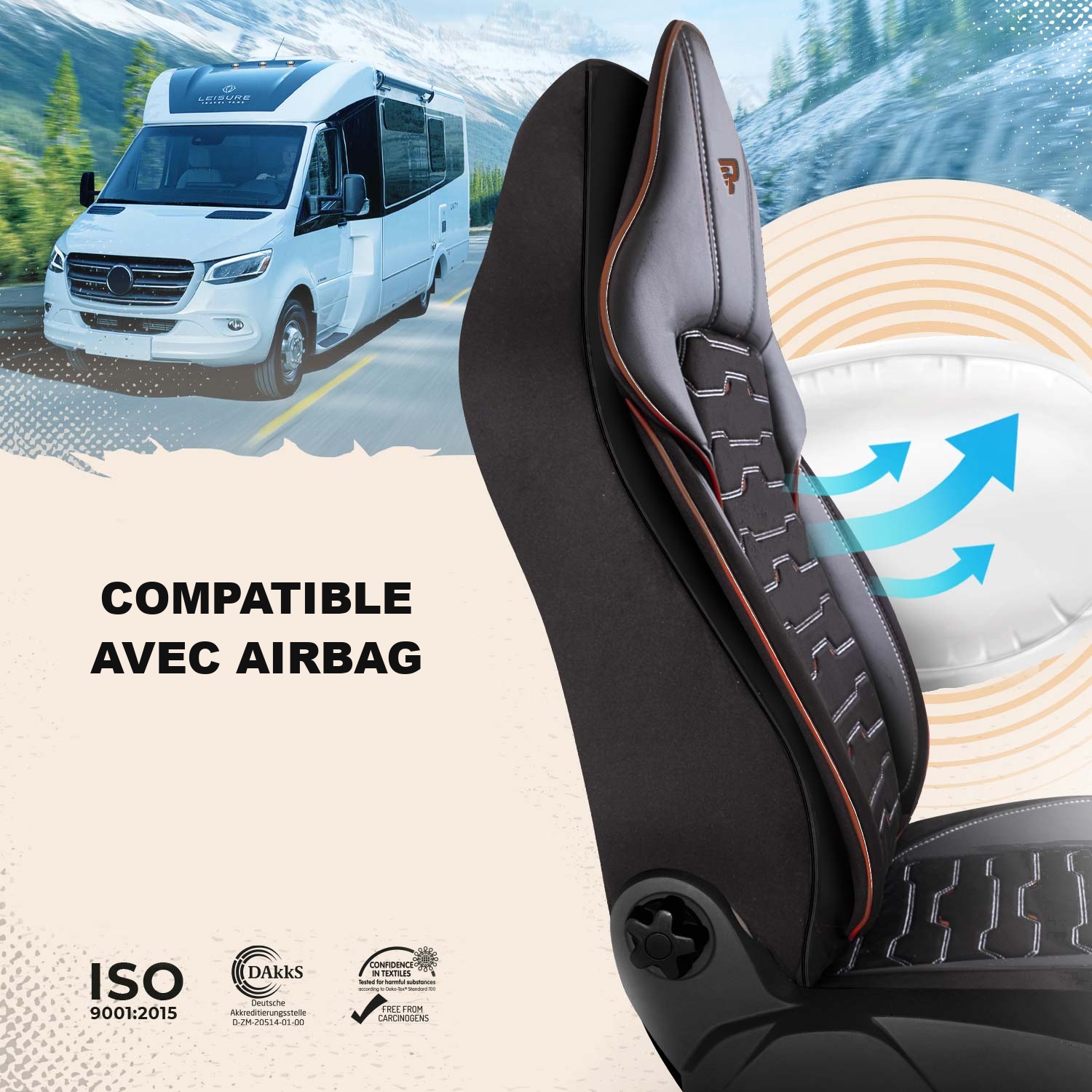 Housses de siège Beirut compatibles avec les sièges équipés d’airbags latéraux