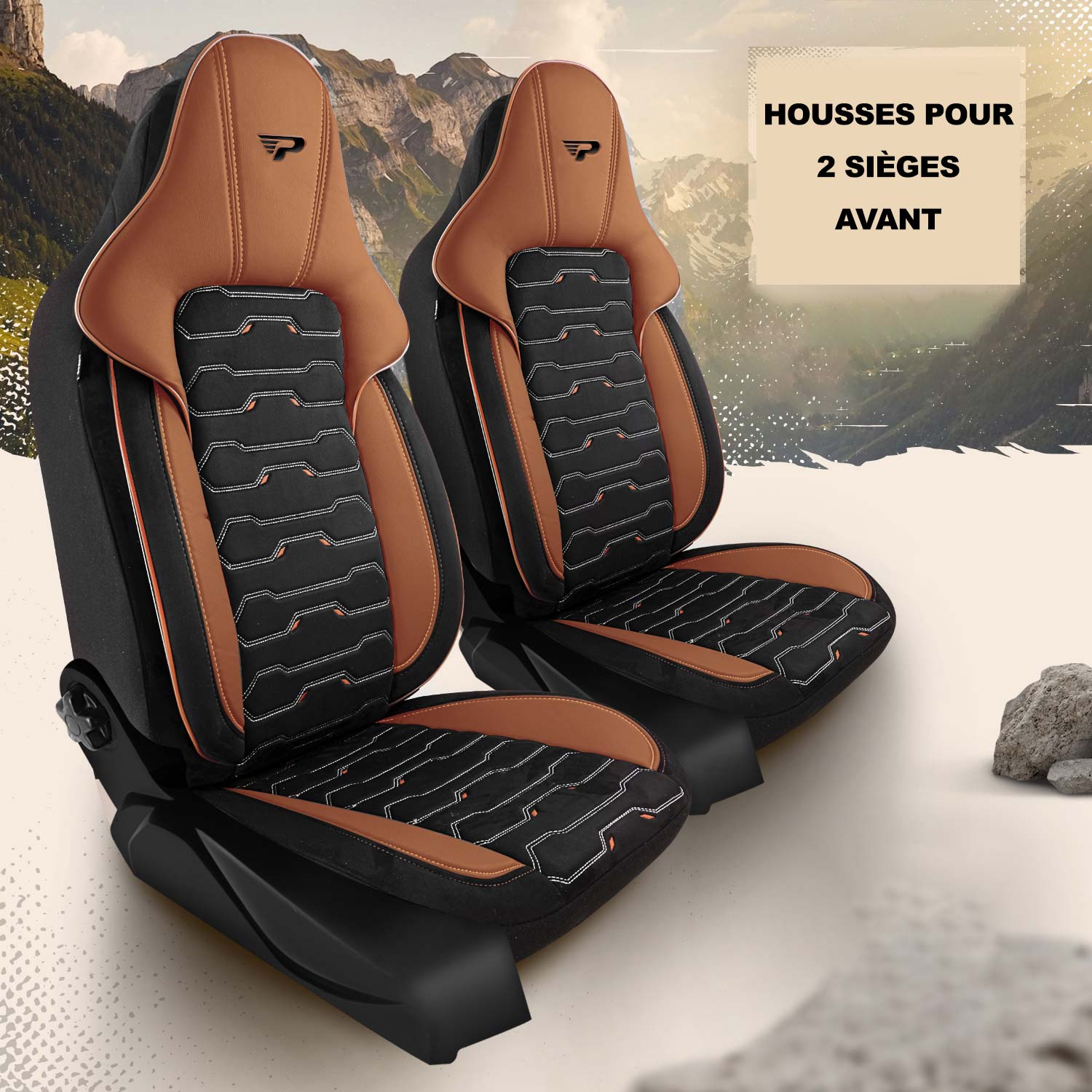Housses de siège Beirut pour 2 sièges avant en version noir-marron