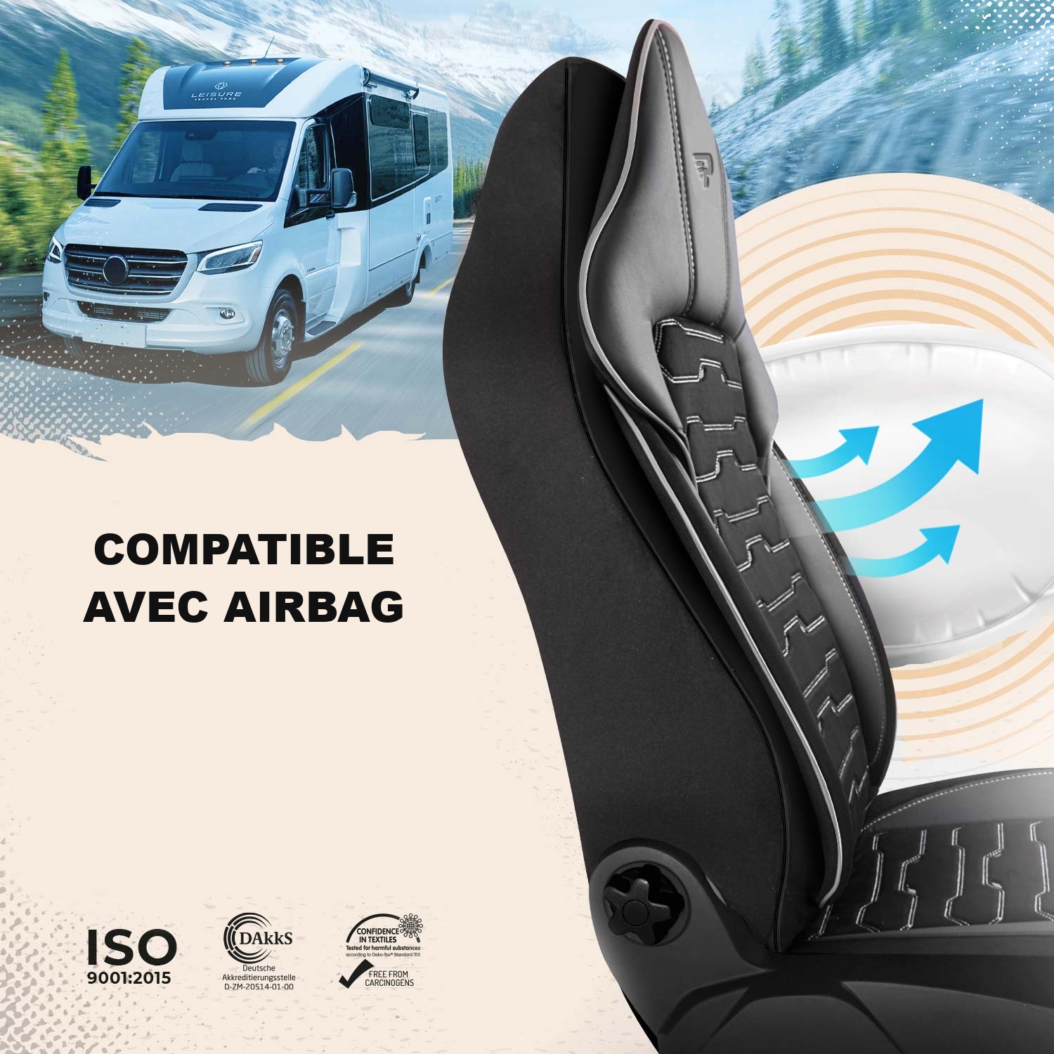 Housses de siège Beirut compatibles avec les sièges équipés d’airbags latéraux
