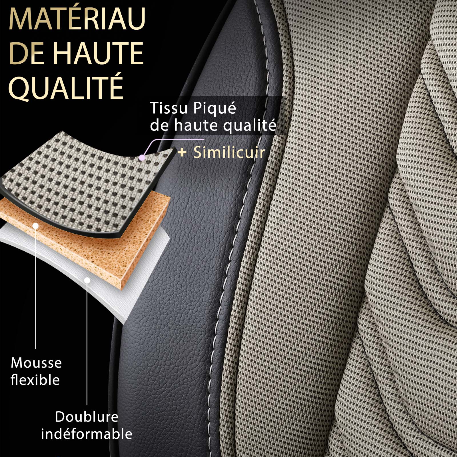 Détail de matière des housses FLORIDA VAN – tissu piqué et similicuir