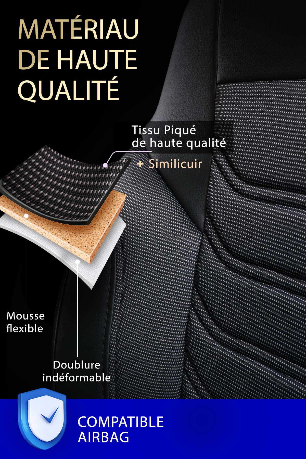 Détail de matière des housses FLORIDA VAN – tissu piqué et similicuir
