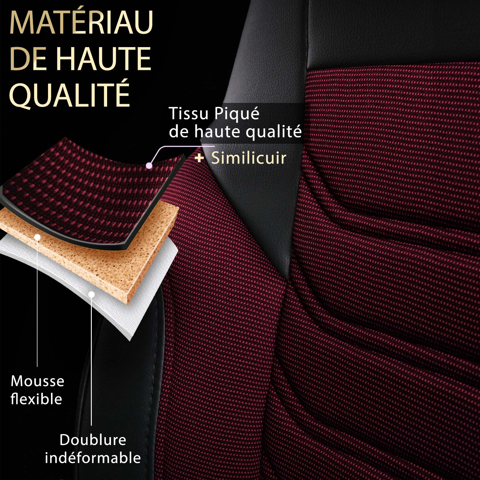 Détail du matériau des housses FLORIDA VAN – tissu piqué et similicuir